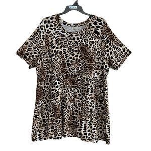 Zim & Zoe T-Shirt Top NWT Leopard Print Women's Size 26 Short Sleeve Stretchy